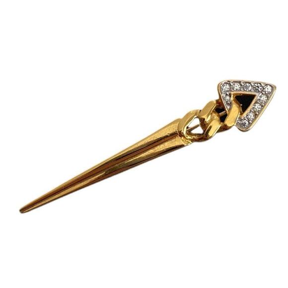 Vtg Gold & Rhinestone Arrow Pointed Geometric Pin - Picture 2 of 5